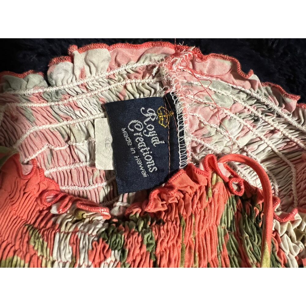 Royal Creations Women’s XL Tropical Maxi Dress Coral Floral Smocked Hawaii EUC - Picture 5 of 6